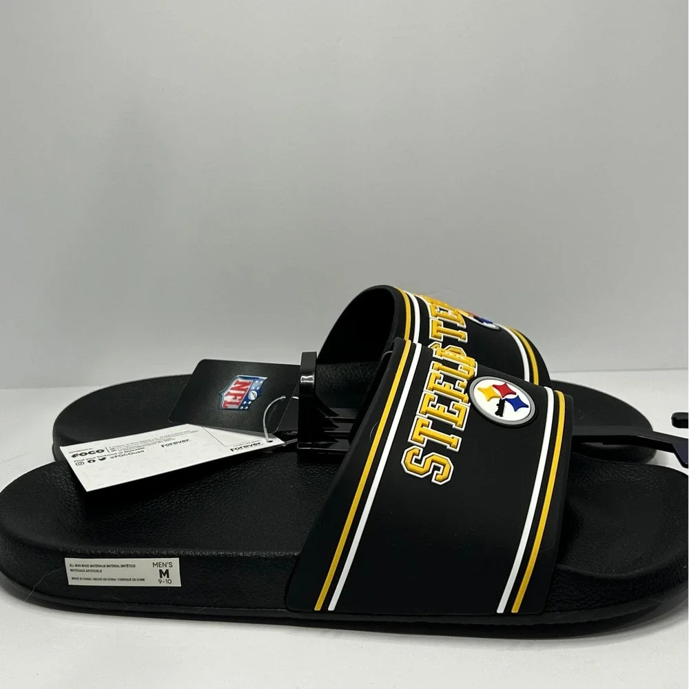 FOCO NFL Pittsburgh Steelers Mens Slide Sandals Black Yellow Men's Size 9/10 New